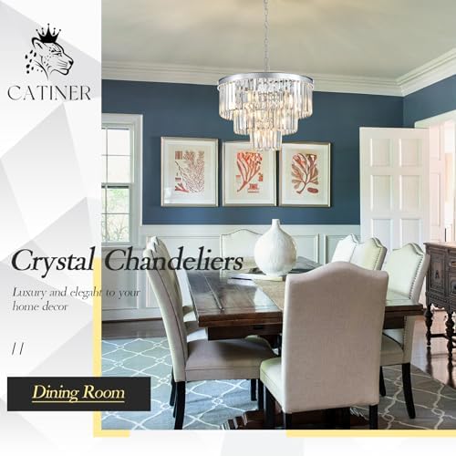 CATINER 20" Modern Crystal Chandeliers,7 Lights Chrome Round Light Fixture - Image 3