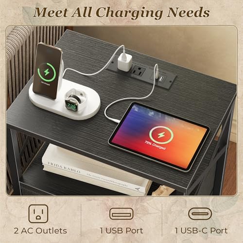 Huuger Nightstand Set of 2 with Charging Station, USB-C Port, End Tables - Image 4