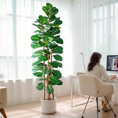 Tall Fake Fiddle Leaf fig Trees Large Artificial ficus Tree Indoor Outdoor Realistic Floor Plant Faux Plastic Plants Flowers for House Home Living Room Office Front Porch Modern Farmhouse Decor - Image 7