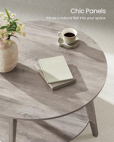 VASAGLE Round Coffee Table, 2-Tier Center Table with Storage, Tapered Legs - Image 6