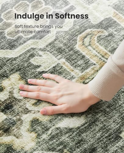 Amada 8x10 Washable Area Rug for Living Room, Green/Brown, Vintage Pattern - Image 5