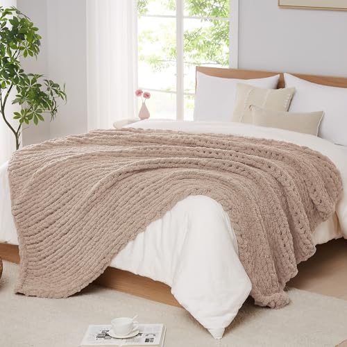 L'AGRATY Chunky Knit Throw Blanket for Couch, 72 x 84 Inches, Light Taupe by LAGRATY