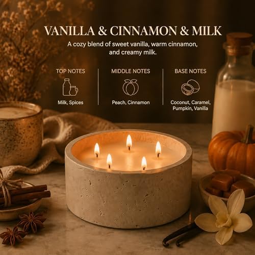 5-Wick Scented Candle-Vanilla & Cinnamon & Milk,Soy Coconut Wax Blend Candle with Acacia Wood Lid,44oz Large Candle,55-Hour Long Burning,Aromatherapy Candle for Home Decor - Image 2
