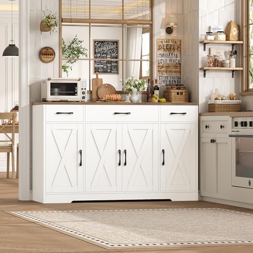 HOSTACK Kitchen Buffet Sideboard Storage Cabinet, Coffee Bar Cabinet, White - Image 2