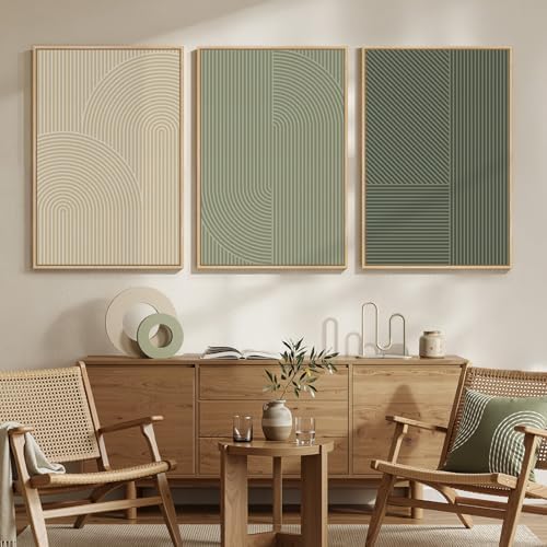 Large Framed Green Neutral Beige Abstract Wall Art for Living Room, 24x36 - Image 2