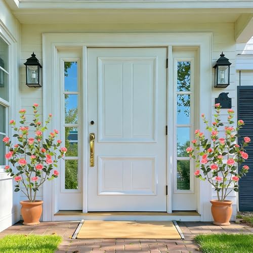 Nafresh 5FT Lush Artificial Pink Camellia Tree Outdoor 2 Pack, 60inch Faux Camellia Plant, Fake Camellia Flowers Tree for Indoor Outdoor Living Room Home Patio Front Door Garden Decor - Image 2