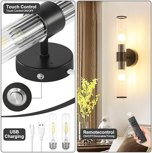 Morauroral Black Battery Operated Wall Sconces Set of 2 - Image 6