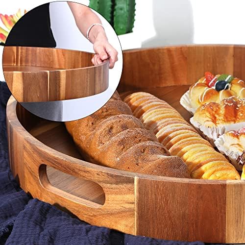 Extra Large Round Serving Tray, 20INCH, Heavy Duty Acacia Wood Trays for Big Ottoman Coffee Table Counter Giant Decorative Organizer Tray, Huge Kitchen Serveware Cheese Board Charcuterie Tray - Image 3