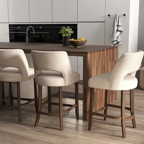 VKNOW Bar Stools Set of 2, 26" Fabric Counter Height Bar Stools, White - Image 4