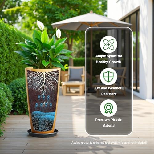 QCQHDU 21 inch Tall Planters for Outdoor & Indoor Plants, 2 Pack Sturdy Plant-Flower-Tree Pots for Front Porch Patio Deck Living Room Decor, Golden - Image 4