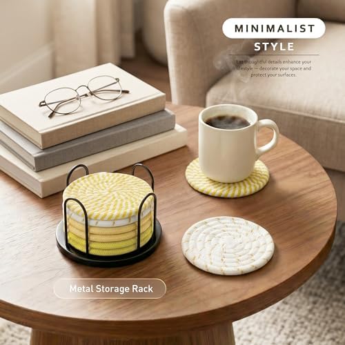 Lazebox Coasters Set of 8 for Drinks, 4 Inch Large Coasters for Coffee Table, Tabletop Protection for Hot & Cold Drinks, Versatile Coasters for Home Decor, Non-Slip & Easy to Clean - Image 2