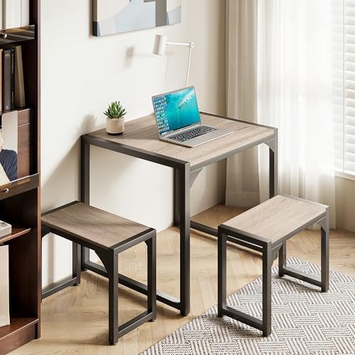 Gizoon Square Dining Table Set for 2, Kitchen Table with 2 Benches Grey - Image 4