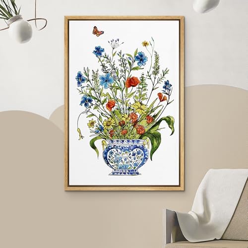 NWT Framed Canvas Print Wall Art Colorful Wildflowers in Decorative Vase Illustrations Modern Art Decorative Landscape Rustic Zen Colorful for Living Room, Bedroom, Office - 16"x24" Natural - Image 3