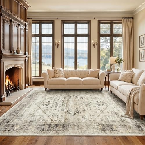 Amada Large 9x12 Washable Area Rug for Living Room, Yellow, Vintage Pattern - Image 4