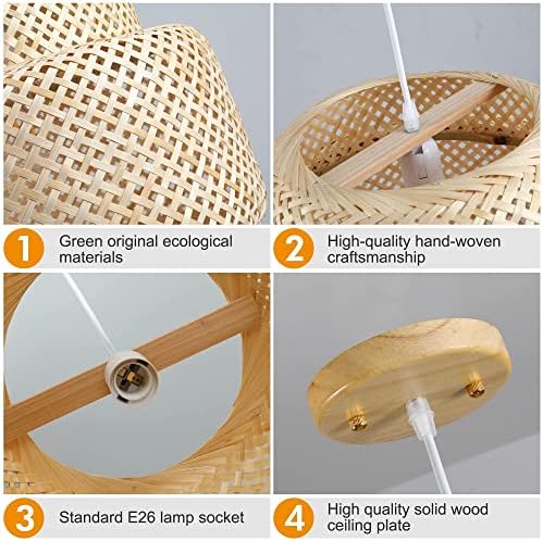 Bamboo Pendant Light - Boho Basket Chandelier Handmade Woven Pendant Light, Natural Wicker Rattan Hanging Chandelier for Kitchen Island Dining Room Living Room Porch - Image 6