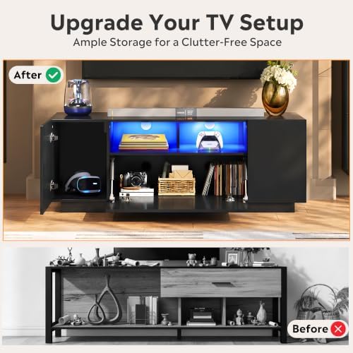 WLIVE TV Stand with LED Lights & Large Storage Cabinet, Modern Entertainment Center for 32/43/50/55 Inchs TVs, Sturdy Media Console for Living Room, Bedroom,Gaming(Black) - Image 6