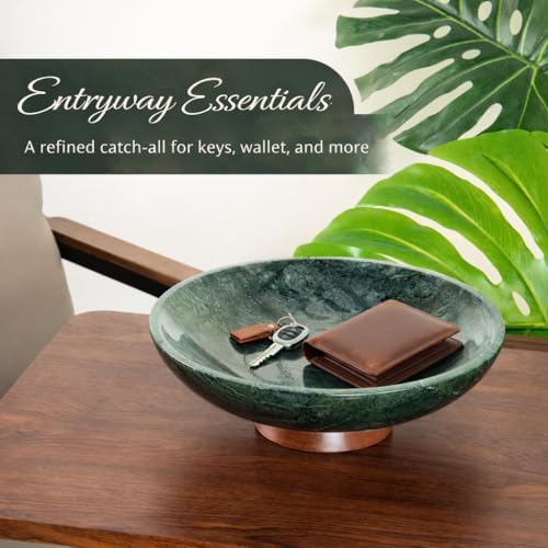 Decorative Marble Bowl Green - Removable Acacia Wood Pedestal - 10" - Image 5