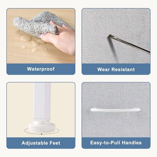 DUMOS Nightstand with 4 Drawers Bedside Table with Removable Fabric Bins Sturdy Steel Frame Wood Top Organizer Furniture for Bedroom Closet Living Room, Ash - Image 5