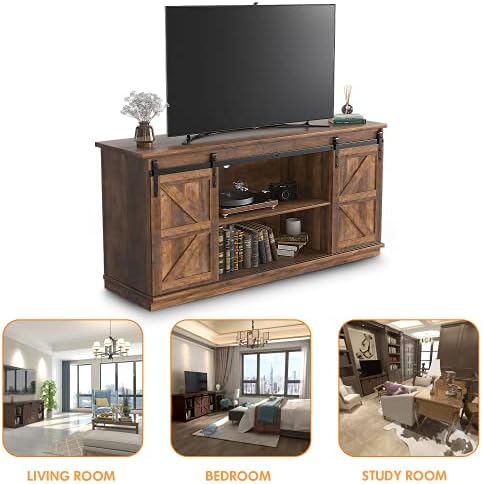 JUMMICO TV Stand for 65 Inch TV, Sliding Barn Doors, Rustic Oak - Image 5