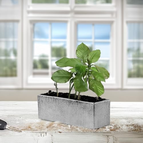 WGVI Long Rectangle Ceramic Planter Vase in Silver Etched 12" x 4" x 4"H, Block Rectangular Terrarium Box Pot, Flower Arrangement, Table top Centerpiece, Home Decor Storage Container, Bulk, 6 Pcs. - Image 7