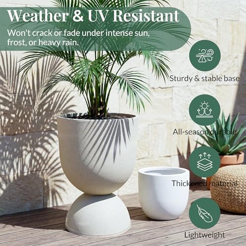 KOL Plastic Planters, Beige Urn Planters 2 Pack, 18 Inch+23 Inch - Image 5