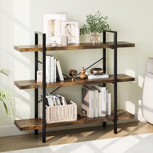 Heavy Duty 3 Tier Industrial Bookcase for Home Office, Rustic Brown by OtterOasis