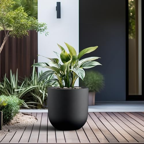 Kante Small Round Capsule Black Concrete Planter 11" Dia, Outdoor - Image 6