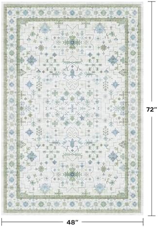 Blue and Green 4x6 Rugs for Small Living Room - Oushak Boho Pastel, Low Pile Non Slip Stain Resistant Throw Rug for Under Bed, Large Entryway, Kitchen, Floor Carpet Aesthetic Boys - Image 2