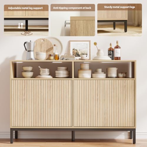 Mericonia Sideboard Buffet Cabinet Storage, Modern Wood Console Fluted Credenza - Image 5