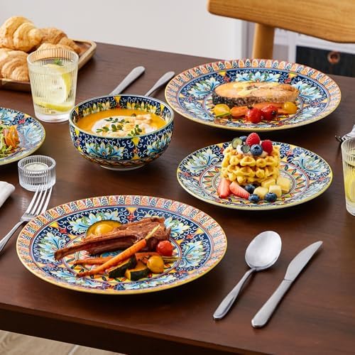 vancasso 12 Pieces Dinnerware Sets, Yellow Plates and Bowls Set, Porcelain Dishes Set for 4, Microwave and Dishwasher Safe, Scratch Resistant, Bohemian Style Dining Ware Service for 4, Series SIMI - Image 5