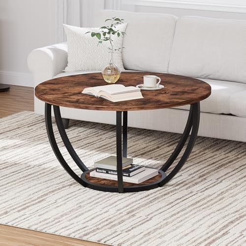 HOMERECOMMEND 28" Round Coffee Table with Storage for Living Room,Brown by HOMERECOMMEND