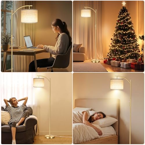 ROTTOGOON Dimmable Floor Lamp, Arc Floor Lamps for Living Room, Stepless Dimming Modern Standing Lamp with Linen Shade, Tall Lamp for Bedroom Office Dining Room- Brushed Gold - Image 7