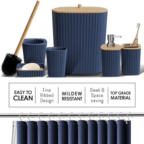 Clara Clark Bathroom Accessories Set - Bathroom Set, Bathroom Sets with Shower Curtain and Rugs, Shower Curtain Set with Bathroom Trash Can - Ombre Navy - 22PC - Image 4