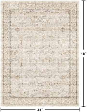 Vintage 3x4 Beige Indoor Rugs for Entryway - Geometric Pattern Washable Non Slip Rug for Kitchen, Bedroom, Laundry Room, Bathroom, Modern Farmhouse Home Décor, Low Pile & Soft Floral Carpet - Image 2