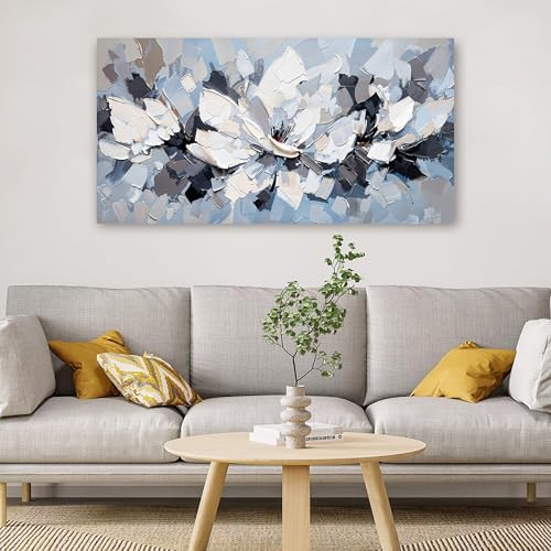 Canvas Wall Art Decor Modern White Wall Art for Living Room Abstract Canvas Art Wall Decor Flower Pictures Abstract Blue Wall Art Prints Artwork for Walls Bedroom Office Home Decor 20" X 40" - Image 3
