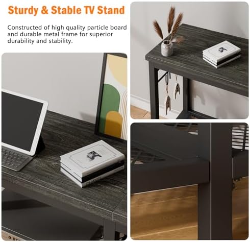 Furologee TV Stand, Entertainment Center with Open Shelves, Black Oak - Image 4