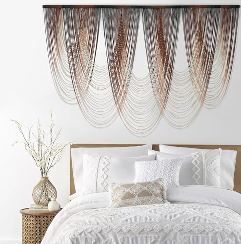 Macrame Wall Hanging Dip Dyed Brown Fiber Tapestry Boho Decor 57" W x 41" L - Image 2