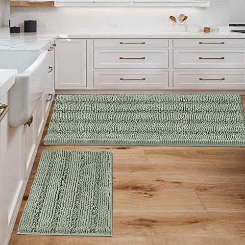 H.VERSAILTEX Bathroom Rugs Bath Mats Sets Super Absorbent Chenille Striped Bath Mats Non Skid Machine Wash Dry Rugs for Bathroom Floor Set of 2(Sage, 47 x 17 Plus 17 x 24 - Inches) by HVERSAILTEX