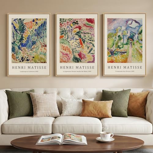 Large Framed Matisse Colorful Canvas Wall Art for Living Room, 3 Piece by Cuspin