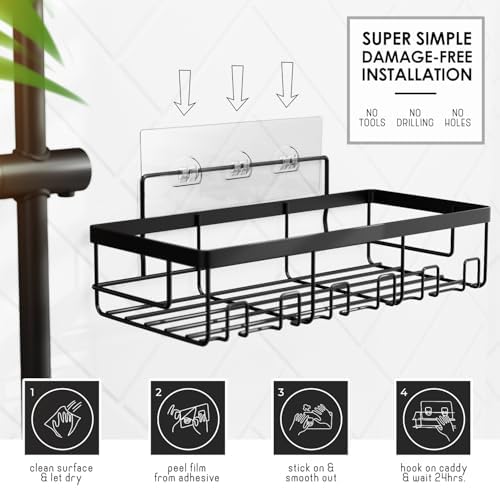 Clara Clark Bathroom Accessories Set - Bathroom Set with Adhesive Corner Shower Caddy Hanging, 25PC Bathroom Accessory Set, Teal Shower Curtain Set, Toilet Brush, Trash Can & Soap Dispenser - Image 7