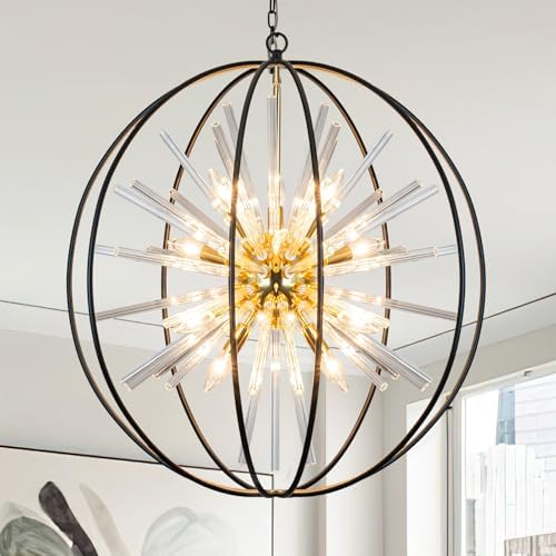 Vezzio Black and Gold Crystal Chandelier for Dining Room Kitchen Island by Vezzio
