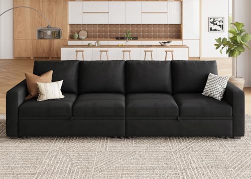 HONBAY Modular Sectional Sleeper Sofa Bed, with Pull Out Bed, Linen Convertible Sectional Couches for Living Room - Black - Image 7