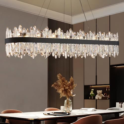 Black Oval Crystal Chandelier L57 inch, 32-Lights Chandeliers Modern Crystal Chandelier Pendant Light Fixture G9 Lights Pendant Ceiling Light for Kitchen Island High Ceiling by LIZZTREE