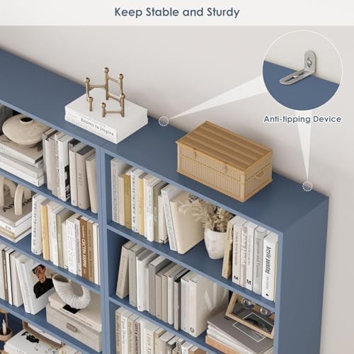 FOTOSOK 6 Tier Tall Bookshelf and Bookcase, Open Display Shelves, Blue 2PK - Image 5