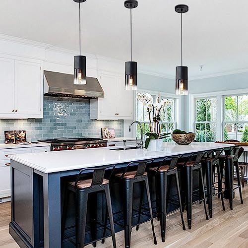 3-Pack Black Pendant Light Fixtures, Adjustable Modern Pendant Lights for Kitchen Island, Industrial Glass Pendant Lights for Dining Table Hallway Bedroom Living Room - Image 6