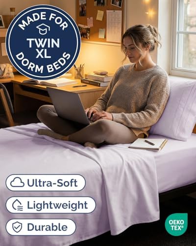 Twin XL 3 Piece Sheet Set - College Dorm Room Essentials - Light Lavender - Image 2