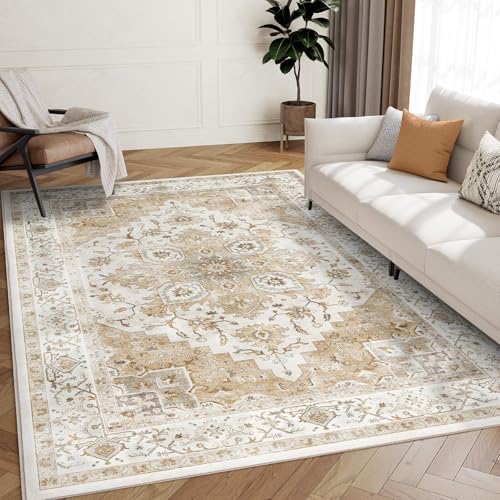 Amada 5x7 Washable Area Rug for Living Room, Beige, Vintage Pattern - Image 6