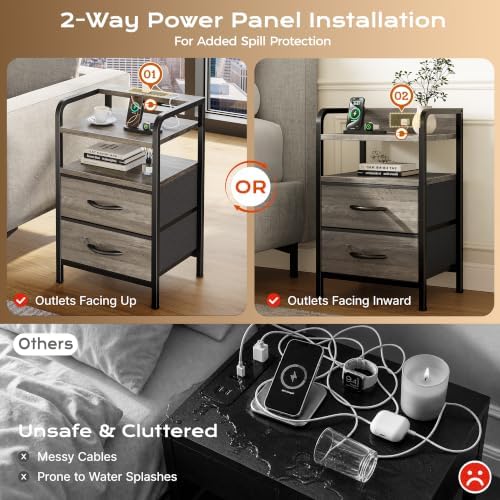 Huuger Nightstands Set of 2, Night Stand, Charging Station, USB-C Ports - Image 6