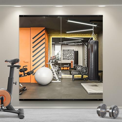 Home Gym Mirror for Wall, 48x28x2PCS Frameless Full Length Mirror, Black by TRAHOME