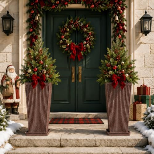 NicBex 24" Tall Planters for Outdoor Plants Set of 2 Square Fluted,Brown - Image 6